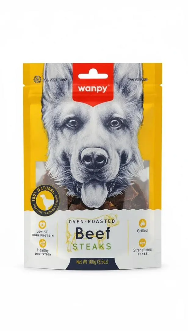 تشویقی سگ ونپی مدل استیک گوشت گاو (Wanpy Beef Steaks) - وزن 100 گرم